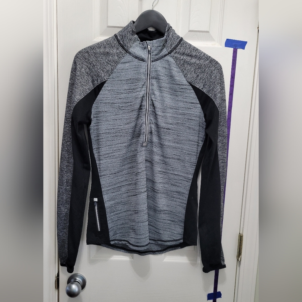 Athleta Gray & Black Half-Zip Performance Pullover